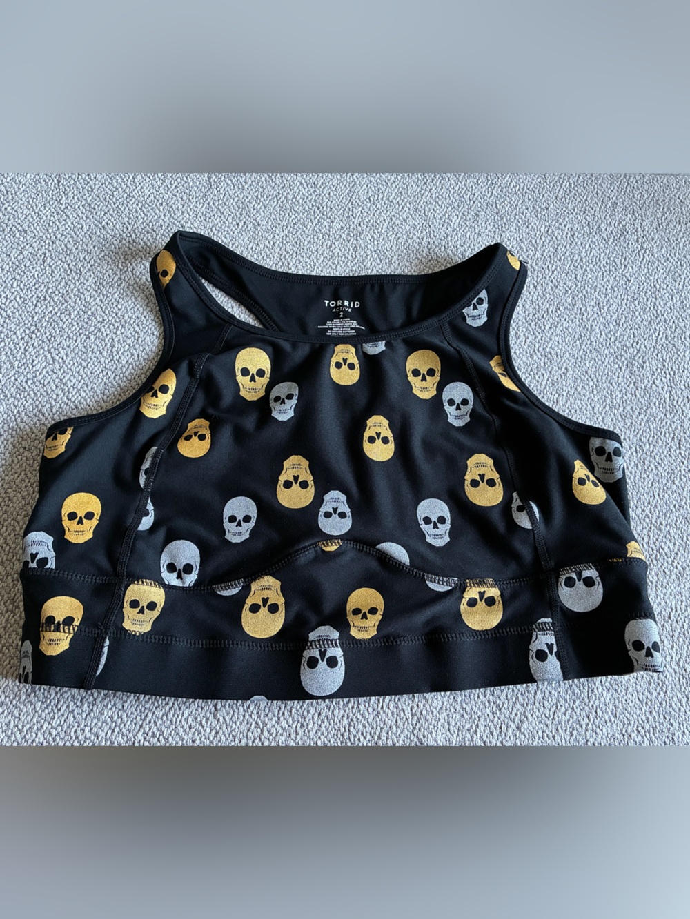 Torrid Active Glowing Skulls Sports Bra Size 2 Black Gold
Silver Racerback